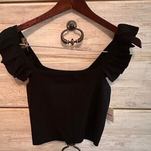 Better Be Black Ruffle Sleeve Square-Neck Crop Top Size M NWT